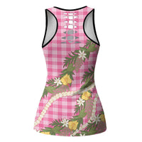 Aloha Puakenikeni Anthurium Pikake Lei Hollow Tank Top Tropical Pink Hawaiian Palaka Pattern LT9 - Polynesian Pride