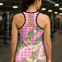 Aloha Puakenikeni Anthurium Pikake Lei Hollow Tank Top Tropical Pink Hawaiian Palaka Pattern LT9 - Polynesian Pride