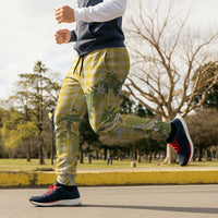 Aloha Puakenikeni Anthurium Pikake Lei Jogger Pants Gold Hawaiian Palaka Pattern