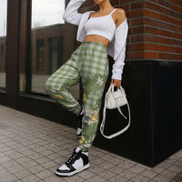 Aloha Puakenikeni Anthurium Pikake Lei Jogger Pants Green Hawaiian Palaka Pattern LT9 - Polynesian Pride