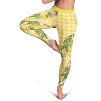 Aloha Puakenikeni Anthurium Pikake Lei Leggings Gold Hawaiian Palaka Pattern LT9 - Polynesian Pride