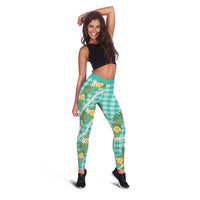 Aloha Puakenikeni Anthurium Pikake Lei Leggings Marine Hawaiian Palaka Pattern LT9 - Polynesian Pride