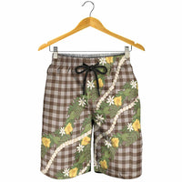 Aloha Puakenikeni Anthurium Pikake Lei Shorts for Men Chocolate Hawaiian Palaka Pattern LT9 - Polynesian Pride