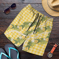 Aloha Puakenikeni Anthurium Pikake Lei Shorts for Men Gold Hawaiian Palaka Pattern