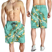 Aloha Puakenikeni Anthurium Pikake Lei Shorts for Men Marine Hawaiian Palaka Pattern
