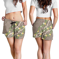 Aloha Puakenikeni Anthurium Pikake Lei Shorts for Women Chocolate Hawaiian Palaka Pattern LT9 - Polynesian Pride