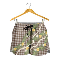 Aloha Puakenikeni Anthurium Pikake Lei Shorts for Women Chocolate Hawaiian Palaka Pattern LT9 - Polynesian Pride