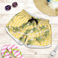 Aloha Puakenikeni Anthurium Pikake Lei Shorts for Women Gold Hawaiian Palaka Pattern LT9 Gold - Polynesian Pride