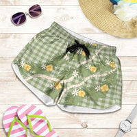 Aloha Puakenikeni Anthurium Pikake Lei Shorts for Women Green Hawaiian Palaka Pattern LT9 Green - Polynesian Pride