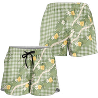 Aloha Puakenikeni Anthurium Pikake Lei Shorts for Women Green Hawaiian Palaka Pattern LT9 - Polynesian Pride