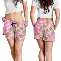 Aloha Puakenikeni Anthurium Pikake Lei Shorts for Women Tropical Pink Hawaiian Palaka Pattern LT9 - Polynesian Pride