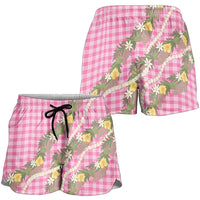 Aloha Puakenikeni Anthurium Pikake Lei Shorts for Women Tropical Pink Hawaiian Palaka Pattern LT9 - Polynesian Pride