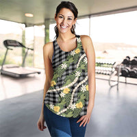 Aloha Puakenikeni Anthurium Pikake Lei Women Racerback Tank Black Hawaiian Palaka Pattern LT9 - Polynesian Pride