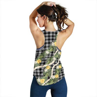 Aloha Puakenikeni Anthurium Pikake Lei Women Racerback Tank Black Hawaiian Palaka Pattern LT9 - Polynesian Pride