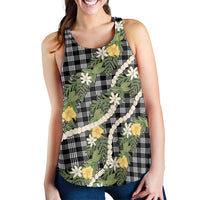 Aloha Puakenikeni Anthurium Pikake Lei Women Racerback Tank Black Hawaiian Palaka Pattern LT9 - Polynesian Pride