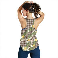 Aloha Puakenikeni Anthurium Pikake Lei Women Racerback Tank Chocolate Hawaiian Palaka Pattern