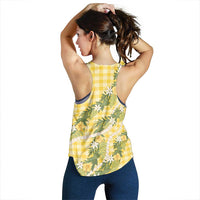 Aloha Puakenikeni Anthurium Pikake Lei Women Racerback Tank Gold Hawaiian Palaka Pattern LT9 - Polynesian Pride