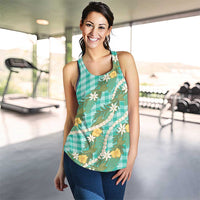 Aloha Puakenikeni Anthurium Pikake Lei Women Racerback Tank Marine Hawaiian Palaka Pattern LT9 - Polynesian Pride