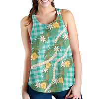 Aloha Puakenikeni Anthurium Pikake Lei Women Racerback Tank Marine Hawaiian Palaka Pattern LT9 - Polynesian Pride