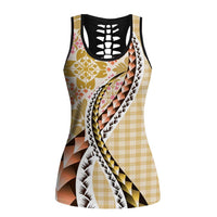 Aloha Vintage Palaka Floral Hawaiian Quilt Hollow Tank Top Melemele Motif - Polynesian Pride