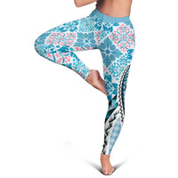 Aloha Vintage Palaka Floral Hawaiian Quilt Leggings Uliuli Motif - Polynesian Pride