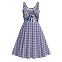 Aloha Vintage Palaka Floral Hawaiian Quilt Midi Dress Poni Motif - Polynesian Pride