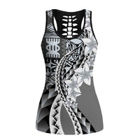 Aloha Vintage Plumeria Hawaiian Tapa Pattern Hollow Tank Top Gray Hawaiian Tapa Pattern LT9 Female Gray - Polynesian Pride