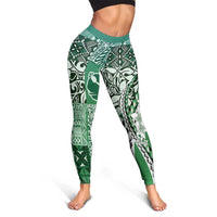 Aloha Vintage Plumeria Hawaiian Tapa Pattern Leggings Green Hawaiian Tapa Pattern - Polynesian Pride