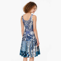 Aloha Vintage Plumeria Hawaiian Tapa Pattern Midi Dress Blue Hawaiian Tapa Pattern - Polynesian Pride