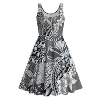 Aloha Vintage Plumeria Hawaiian Tapa Pattern Midi Dress Gray Hawaiian Tapa Pattern - Polynesian Pride