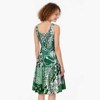 Aloha Vintage Plumeria Hawaiian Tapa Pattern Midi Dress Green Hawaiian Tapa Pattern - Polynesian Pride