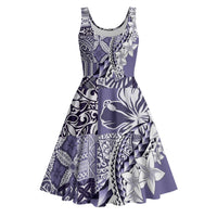Aloha Vintage Plumeria Hawaiian Tapa Pattern Midi Dress Purple Hawaiian Tapa Pattern - Polynesian Pride