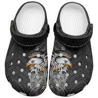 American Samoa Clogs Shoes Tribal Tattoo with Eagle Black LT03 Black - Polynesian Pride