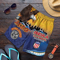 American Samoa Fautasi Shorts for Men Bald Eage and Sailfish with Kakau Motifs LT03 Yellow - Polynesian Pride