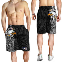 American Samoa Shorts for Men Tribal Tattoo with Eagle Black LT03 - Polynesian Pride