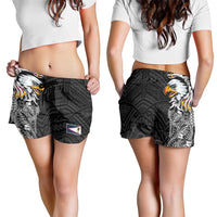 American Samoa Shorts for Women Tribal Tattoo with Eagle Black LT03 - Polynesian Pride