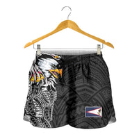 American Samoa Shorts for Women Tribal Tattoo with Eagle Black LT03 - Polynesian Pride