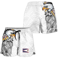 American Samoa Shorts for Women Tribal Tattoo with Eagle White LT03 - Polynesian Pride