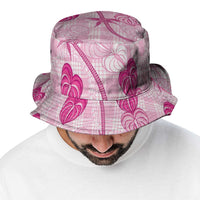 Anthurium Pikake Ti Leaf Palaka Bucket Hat Pink Version LT01 - Polynesian Pride
