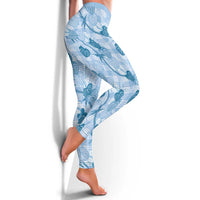 Anthurium Pikake Ti Leaf Palaka Leggings Blue Version LT01 - Polynesian Pride