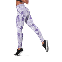Anthurium Pikake Ti Leaf Palaka Leggings Purple Version LT01 Purple - Polynesian Pride