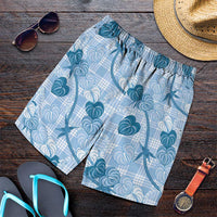 Anthurium Pikake Ti Leaf Palaka Shorts for Men Blue Version LT01 Blue - Polynesian Pride