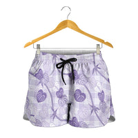 Anthurium Pikake Ti Leaf Palaka Shorts for Women Purple Version LT01 - Polynesian Pride