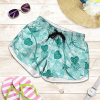 Anthurium Pikake Ti Leaf Palaka Shorts for Women Turquoise Version LT01 Turquoise - Polynesian Pride