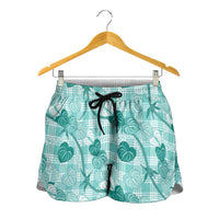 Anthurium Pikake Ti Leaf Palaka Shorts for Women Turquoise Version LT01 - Polynesian Pride