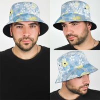 Anthurium Plumeria Lei Pastel Bucket Hat Blue Hawaiian Splendid Palaka LT01 - Polynesian Pride