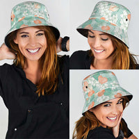Anthurium Plumeria Lei Pastel Bucket Hat Teal Hawaiian Splendid Palaka LT01 - Polynesian Pride