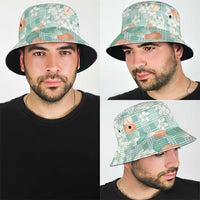 Anthurium Plumeria Lei Pastel Bucket Hat Teal Hawaiian Splendid Palaka LT01 - Polynesian Pride