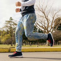 Anthurium Plumeria Lei Pastel Jogger Pants Blue Hawaiian Splendid Palaka LT01 - Polynesian Pride