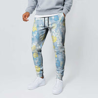 Anthurium Plumeria Lei Pastel Jogger Pants Blue Hawaiian Splendid Palaka LT01 - Polynesian Pride